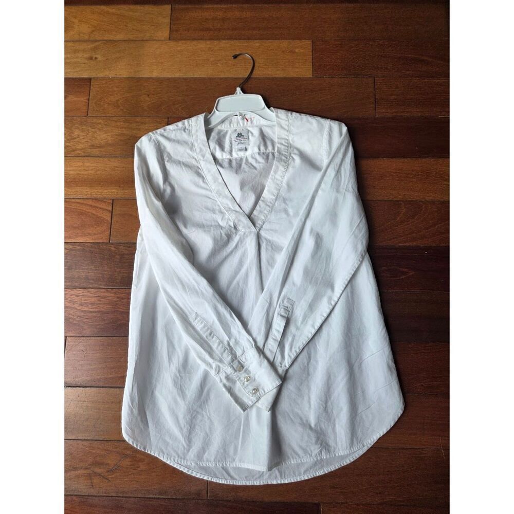 Thomas Mason for J.Crew Women White 100% Cotton V-Neck Pop Over Blouse size 2